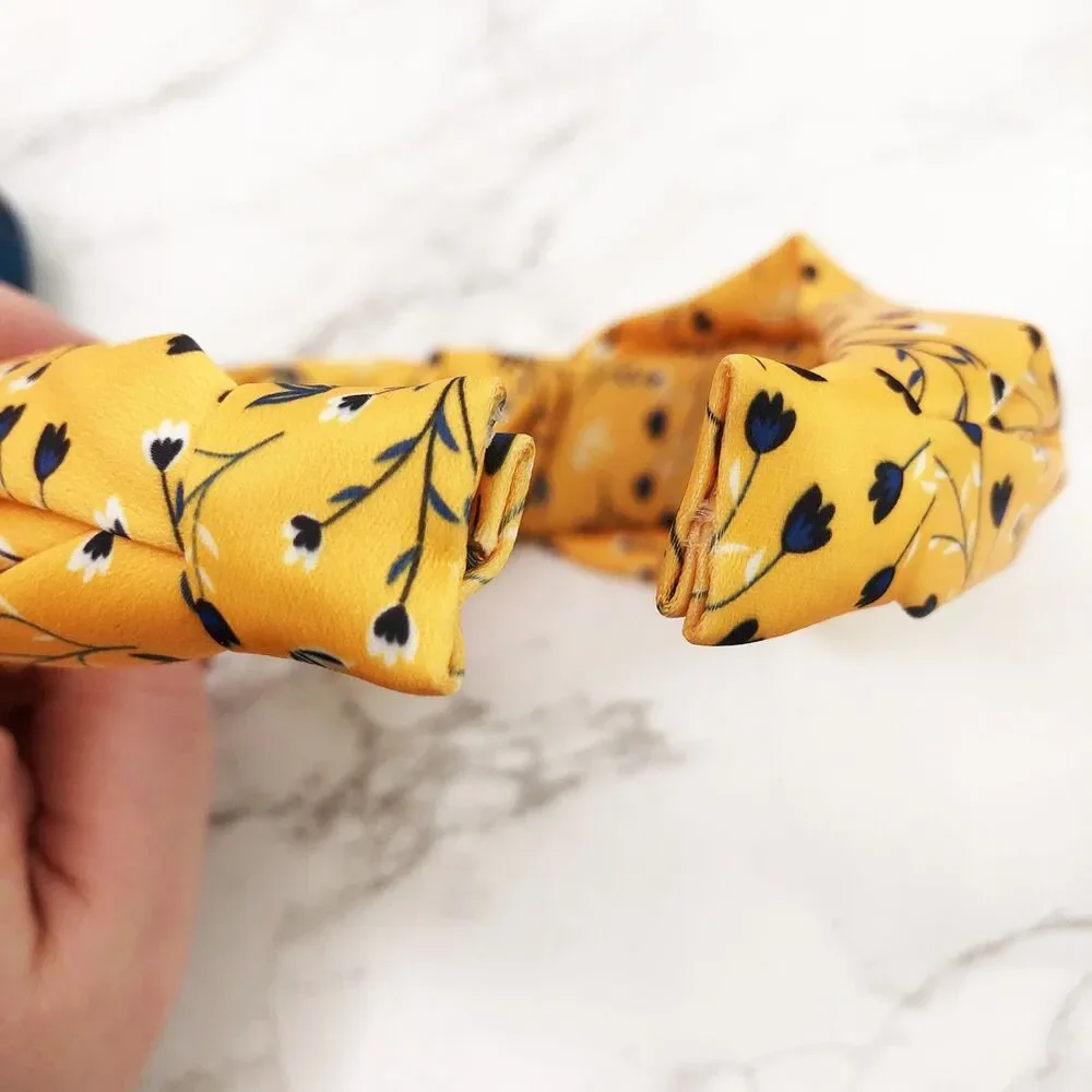 NWOT Headbands of Hope Blue & Yellow Knotted Satin Floral Headbands, Set of 2